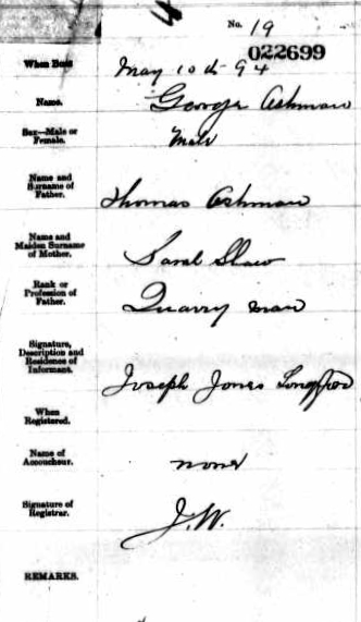 George Ashman
Birth Registration