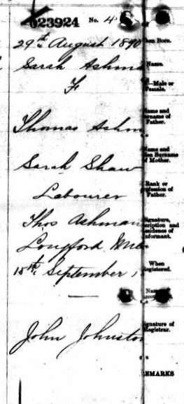 Sarah Ashman
Birth Registration
