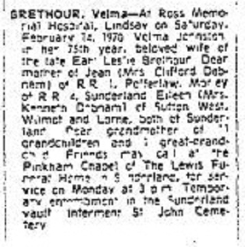 Velma (Johnston) Brethour Obituary