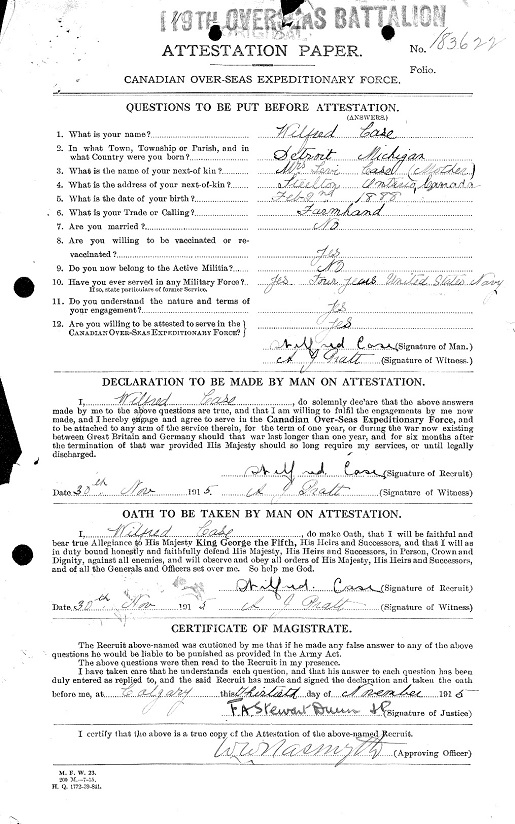 Wilfred H. Case
Attestation Paper Front