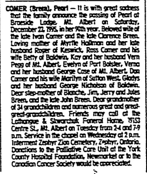 Pearl (Jordan)(Comer) Breen
Obituary