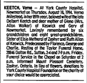 Verna (Milsted) Keetch
Obituary