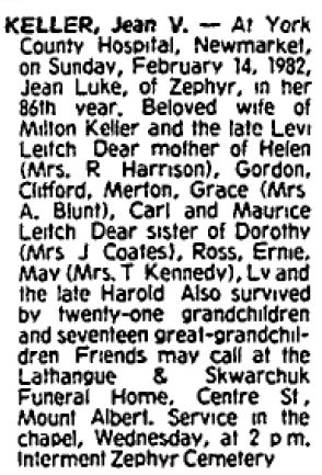 Jean (Luke) (Leitch) Keller
Obituary