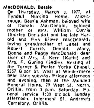 Bessie MacDonald
Obituary