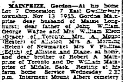 Gordon Mainprize
Obituary