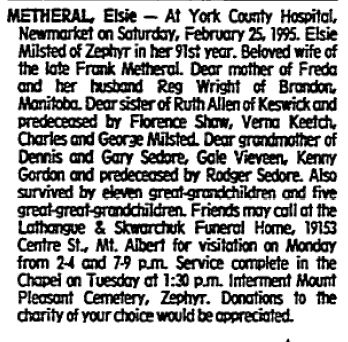 Elsie (Milsted) Metheral
Obituary