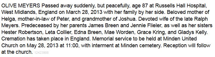 Olive (Breen) Myers
Obituary