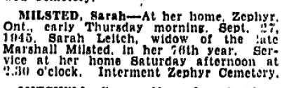 Sarah (Leitch) Milsted
Obituary