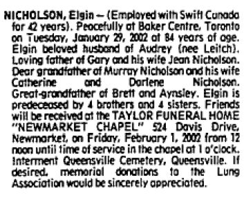 Elgin Nicholson
Obituary
