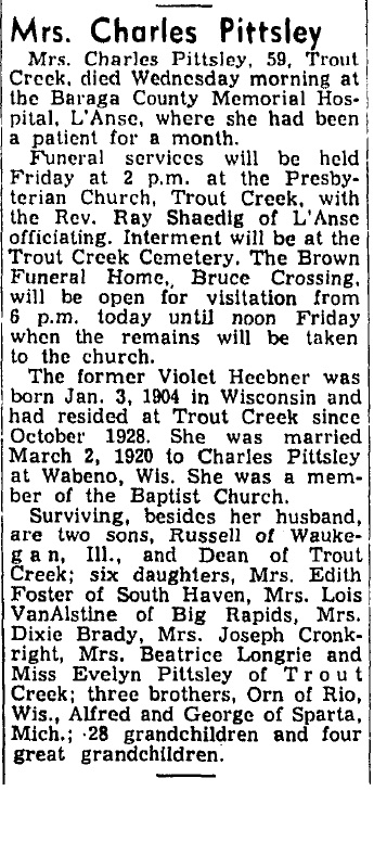 Vesper (Hebner) Pittsley
Obituary