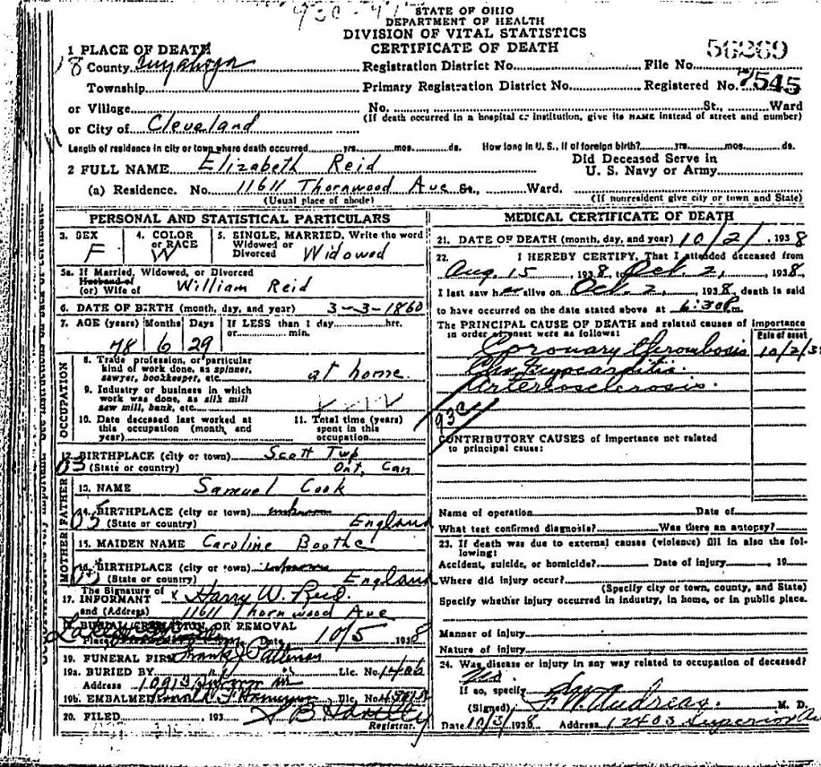 Elizabeth (Cook) Reid
Death Registration