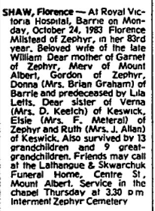 Florence (Milsted) Shaw
Obituary
