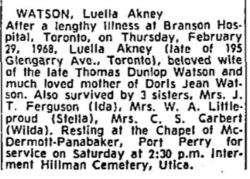 Luella (Akney) Watson
Obituary